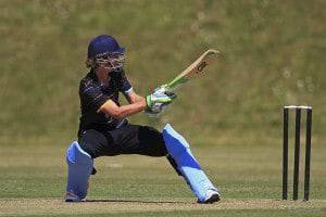 Woody Bowcock of Wellington plays a ramp shot during the 1st semi final of the National Schools Twenty20 competition 2015 between Hurstpierpoint and Wellington at Arundel Castle Cricket Club, Arundel, West Sussex, England on 3 July 2015. Photo by Sarah Ansell.