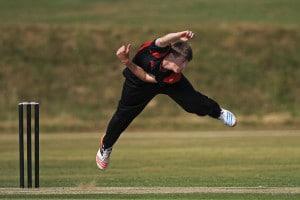 George Garton of Hurstpierpoint bowls during his spell of 3-14 during the final of the National Schools Twenty20 competition 2015 between Hurstpierpoint and Malvern at Arundel Castle Cricket Club, Arundel, West Sussex, England on 3 July 2015. Photo by Sarah Ansell.